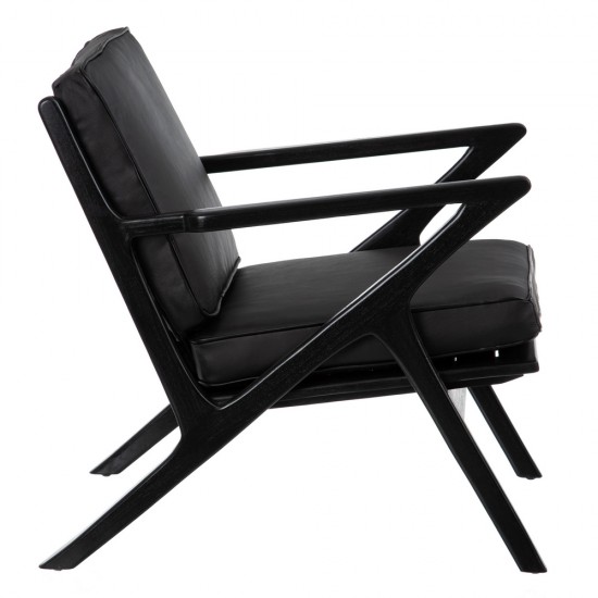 SILLÓN NEGRO MADERA TECA-PIEL SALÓN 78 X 64 X 75 CM