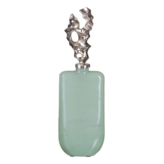 BOTELLA DECORATIVA VERDE-PLATA CRISTAL 16 X 9 X 54 CM