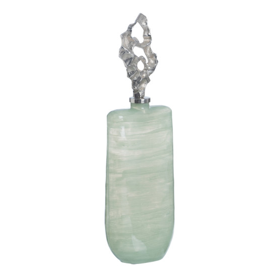 BOTELLA DECORATIVA VERDE-PLATA CRISTAL 19 X 13 X 62 CM