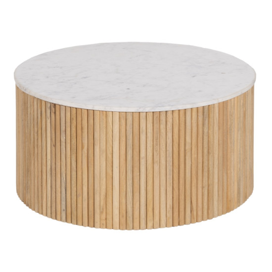 MESA CENTRO NATURAL-BLANCO MÁRMOL/MADERA 80 X 80 X 40 CM