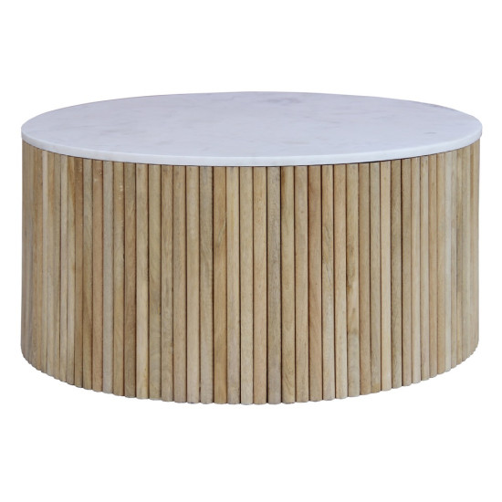 MESA CENTRO NATURAL-BLANCO MÁRMOL/MADERA 80 X 80 X 40 CM