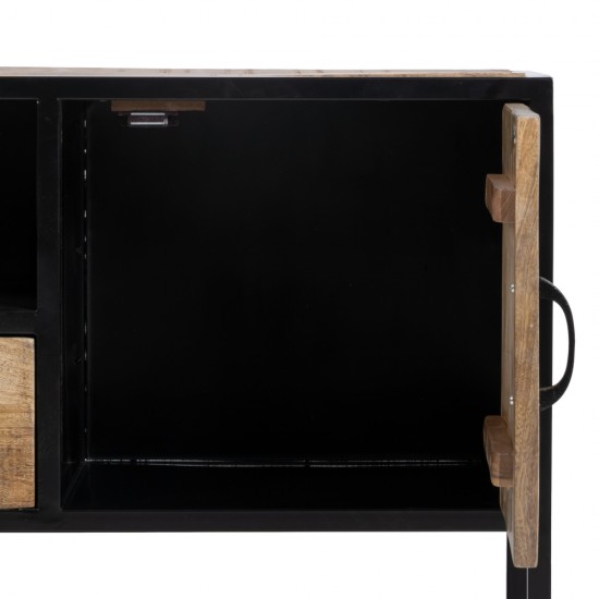 MUEBLE TV NATURAL-NEGRO MADERA-HIERRO 150 X 40 X 55 CM