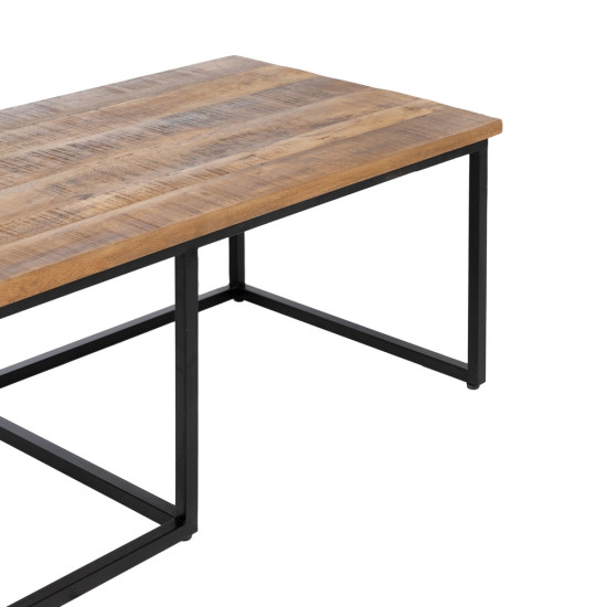 S/3 MESA CENTRO NATURAL MADERA-METAL 120 X 55 X 41 CM