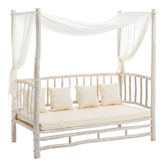 CAMA BLANCO DECAPÉ MADERA DE TECA 200 X 100 X 200 CM CAMA BLANCO DECAPÉ MADERA DE TECA 200 X 100 X 200 CM